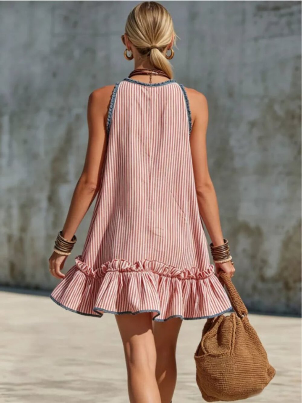 Striped Ruffle Hem Mini Dress - Picture 4 of 6